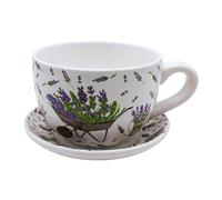 Dekohelden24 Cup, Planter, Flower, Plant Pot with Ceramic Handle, Lavender, L/W/H 20 x 15 x 12 cm, 20 cm