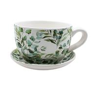 Dekohelden24 Flower Pot, Plant Cup, Planter, Planter, Flower Pot, Plant Pot with Ceramic Handle, Motif: Vine, L/W/H 20 x 15 x 12 cm