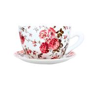 Dekohelden24 Flower Pot, Plant Cup, Planter, Planter, Flower Pot, Plant Pot with Ceramic Handle, Rose Flowers, L/W/H 20 x 15 x 12 cm