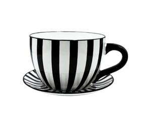 Dekohelden24 Flower Pot, Plant Cup, Planter, Planter, Flower Pot, Planter with Ceramic Handle, Black and White Stripes, L/W/H 25 x 23 x 14 cm