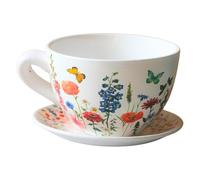 Dekohelden24 Flower Pot, Plant Cup, Planter, Planter, Flower Pot, Planter with Ceramic Handle, Meadow, L x W x H 25 x 23 x 14 cm