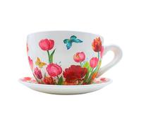 Dekohelden24 Flower Pot, Plant Cup, Planter, Planter, Flower Pot, Planter with Ceramic Handle, Motif: Tulip Sea, L/W/H 25 x 23 x 14 cm