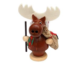 Dekohelden24 Funny Wooden Incense Burner Moose with Jute Sack