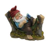 Dekohelden24 gnome on hammock, natural colours, made of polyresin, cute decoration for garden, terrace or balcony, size: L/W/H approx. 10 x 22 x 18 cm, 22 cm