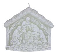 Dekohelden24 High Quality Candle Nativity Scene Christian Birth Candle in White with Glitter, Size L x W x H: Approx. 12 x 4 x 11 cm