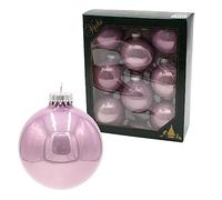 Dekohelden24 Lauscha Christmas Tree Decorations-Set of 8 Baubles in Plain Shiny Lilac, with Silver Crowns, Size Diameter Approx. 7 cm, 6,7 cm