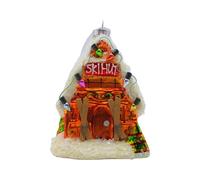 Dekohelden24 Lauscha Lauscha Christmas Tree Decoration Baubles Glass Ornament Ski Hut Glass Decoration Winter House in White with Colourful Details L x W x H 8 x 7 x 11 cm
