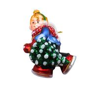Dekohelden24 Lauscha Lauscha Christmas Tree Decoration Christmas Tree Bauble Glass Ornament Winter Child Glass Decoration Boy with Colourful Tree 8 x 6 x 12 cm