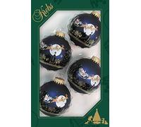 Dekohelden24 Lauschaer Christmas Tree Decorations - Set of 4 Baubles in Blue Mat with Christmas Scene 7 cm with Golden Crown