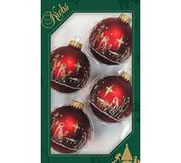 Dekohelden24 - Lauschaer Christmas Tree Decorations Set of 4 Baubles Red Matt with Holy Family Decoration - 50 Quick Hangers