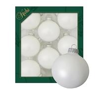 Dekohelden24 Lauscha Christmas Tree Decorations-Set of 8 Baubles in Plain matt Satin White, with Silver Crowns, Size Diameter Approx. 7 cm, 6,7 cm
