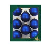 Dekohelden24 Lauschaer Christmas Tree Decorations Set of 8 Baubles Plain Matt Satin Royal Blue 6.7 cm with Golden Crown + 50 Quick Hangers
