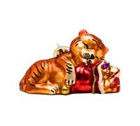 Dekohelden24 Lauschaer Lauscha Christmas Tree Decoration - Christmas Tree Baubles, Glass Baubles, Glass Ornament as Tiger, Glass - Baby Tiger with Gifts, from Lauscha, L/W/H 11 x 6 x 8 cm