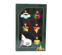 Dekohelden24 Lauschaer Lauscha Christmas Tree Decorations Set of 6 Glass Baubles Glass Ornaments Unicorn Tree Decoration for Filling Advent Calendar Size 3.5 cm Each Ornament