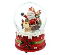 Dekohelden24 Merry Santa Claus Snow Globe with Reindeer on Christmas Base with Musical Mechanism, Melody: Rudolph The Red-Nosed Reindeer, L/W/H/Diameter Ball 10 x 10 x 15 cm, Diameter 10 cm