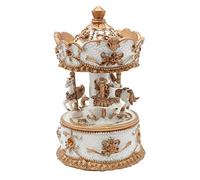 Dekohelden24 Music Box as Carousel with Sound, Made of Poly in White Gold with Orange Stones, Size L/W/H 14 x 8 x 14 cm, 14 cm