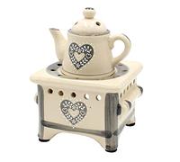 Dekohelden24 Oil Burner as Stove with Pot and Heart, Grey/Aroma Lamp/Scented Light/Fragrance Warmer, L/W/H: Approx. 12 x 12 x 17 cm