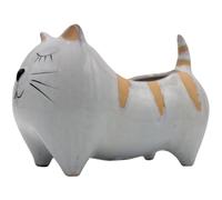 Dekohelden24, plant pot, planter, decorative bowl made of ceramic, design: cat in light grey, dimensions (L x W x H): approx. 21 x 12 x 14 cm, 14 cm