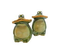 Dekohelden24 Set Of 2 Decorative Frogs Wide Mouth Frogs Garden Figurines Frog For Garden Patio Or Pond Ceramic Frog Figurines Sitting Varnished In Dark Green Size L W H Approx 7 X 7 X 10 Cm