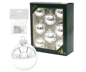 Dekohelden24 Silver Bauble Set of 8 Silver