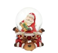 Dekohelden24 Snow Globe Santa Claus with Gift on Reindeer Base, L/W/H Ball 7.8 x 8 x 9 cm, Diameter 6.5 cm