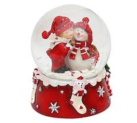 Dekohelden24 Snow globe, snowman with child, red and white, dimensions H x W x Ø ball: approx. 8.5 x 7 cm/Ø 6.5 cm.