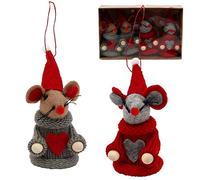 Dekohelden24 Textile/Knitted Christmas Mouse Pendants/Tree Decorations Set of 4 in Grey/Red Approx. 5 x 5 x 9.5 cm
