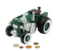 Dekohelden24 tractor made of poly-money box in green with rubber closure, size L/W/H: approx. 16 x 11 x 11 cm, Resin, 11 cm