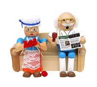 Dekohelden24 Wooden Incense Figurine Grandma and Grandpa on Sofa Dimensions Approx. 17.5 x 7.5 x 15 cm