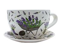 Dekohelden24 XXL Flower Pot, Plant Cup, Planter, Planter, Flower Pot, Plant Pot, Cup with Ceramic Handle, Motif: Lavender, L/W/H 34 x 28 x 16 cm