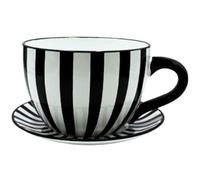 Dekohelden24 XXL Flower Pot, Plant Cup, Planter, Planter, Flower Pot, Planter with Ceramic Handle, Black and White Stripes, L/W/H 34 x 28 x 16 cm