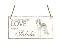 DEKOLANDO 'All You Need Is Love And A Saluki Greyhound Dog Shield' Shabby Vintage Wooden Door Sign