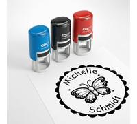 Dekolando Children's Name Stamp with Personalised Motif - 24 mm - Name Stamp for School & Primary School - Gift First Day of School - Children's Stamp with Name & Text (Butterfly)
