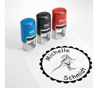 Dekolando Children's Name Stamp with Personalised Motif - 24 mm - Name Stamp for School & Primary School - Gift First Day of School - Children's Stamp with Name & Text (T-Rex Dino)