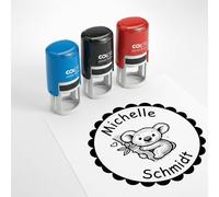 Dekolando Children's Name Stamp with Personalised Motif - 24 mm - Name Stamp for School & Primary School - Gift First Day of School - Children's Stamp with Name & Text (Koala)