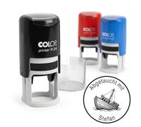 Dekolando Diving Stamp 24 x 24 mm - Round Stamp Personalised for Diving Logbook, Diving Log Book & Diving Book - Personalised Colop Printer R24 with Protective Cap (Ship Shiptail)