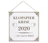 Dekolando Funny Toilet Sign "Toilet Paper Crisis 2020" - Decorative 15 x 15 cm (Also 20 x 20 cm) | Funny Toilet Sign | Door Sign for Hanging - for Toilet & Guest Toilet