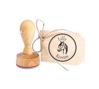 Dekolando Horse Stamp Personalised Children - with Personal Name - Children's Stamp Name Stamp Motif Stamp Wooden Stamp Diameter 24 mm - Ink Pad Optional (Horse)