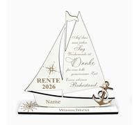 Dekolando Money Gift Pension 2026 Personalised with Name, Year & Desired Text - Ship with Saying - Gift for Retirement, Retirement, Retirement - 20 x 20 cm