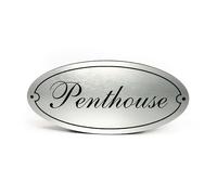 Dekolando PENTHOUSE Silver Grey Plastic Sign Oval Door Sign Engraved Self-Adhesive Apartment Door Entrance 15 x 7 cm (Penthouse - Silver Grey)