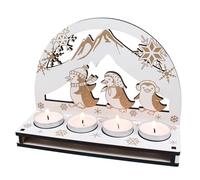 Dekolando Tea Light Holder "Penguin Family" - Tea Light Candle Arch with 4 Tea Lights - Engraving, 20 x 15 cm - Winter & Christmas Decoration, Advent Wreath with Cute Penguins for a Cosy Atmosphere