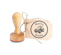 Dekolando Tractor Stamp Personalised Children - with Personal Name - Children's Stamp Name Stamp Boy Motif Stamp Wooden Stamp Diameter 24 mm - Ink Pad Optional (Tractor)