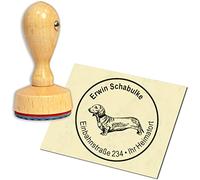 DEKOLANDO Wooden Stamp - Dachshund - Round 40 mm Personalised Address Stamp