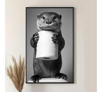Dekomundo Cute Otter Holding Toilet Paper Funny Animal Print Picture for Bathroom Guest Toilet Wall Art 30 x 40 cm