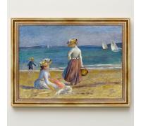 Dekomundo Figures on the Beach by Pierre-Auguste Renoir Picture with Frame in Gold, 40 x 50 cm