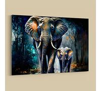 Dekomundo Picture with Elephant Mother Elephant Child in the Jungle Forest Canvas Picture for Living Room Bedroom Children's Room 50 x 75 cm
