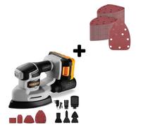 DEKOPRO 20V Cordless Detail Sander Mouse Sander with Dust Collector Battery 3 Attachments 12PCS Sandpapers + 50PCS Assorted Grit Sanding Discs for Wood Sanding Polishing
