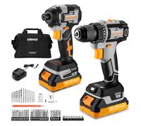 DEKOPRO 20V Cordless Drill and Impact Driver Set - 2x2.0Ah Batteries, 2.2A Rapid Charger, 42-Piece Screwdriver Bits, 9-Piece Sockets, Storage Bag, Yellow-Grey