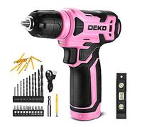 DEKOPRO 8V Cordless Drill Set, 3/8" Keyless Chuck, 42pcs Accessories, Built-in LED, Type-C Charge, Pink Power Drill for Drilling and Screws