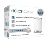 Dekor Classic Diaper Pail Refills | 4 Count | Most Economical Refill System | Quick & Easy to Replace | No Preset Bag Size - Use Only What You Need | Exclusive End-of-Liner Marking | Baby Powder Scent